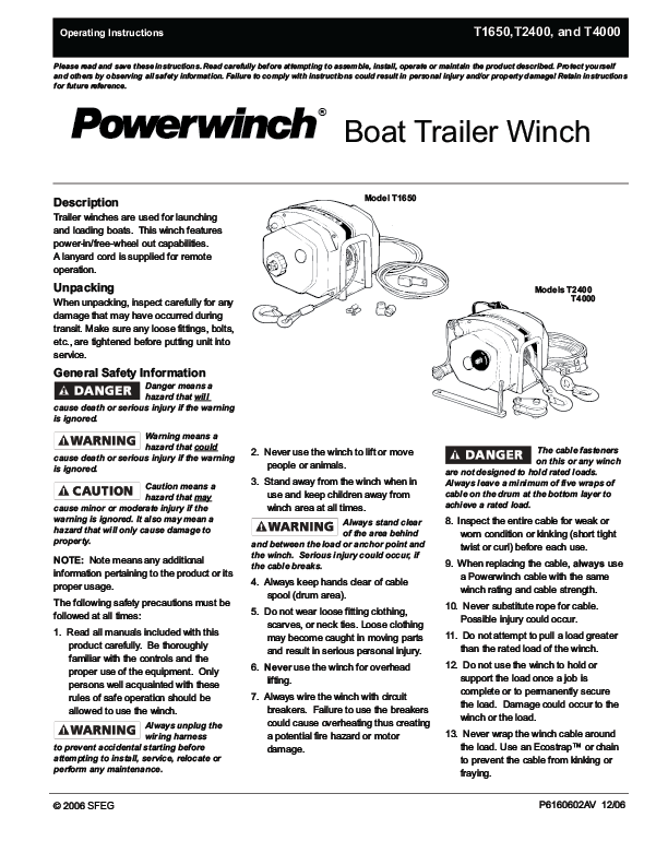T1650, T2400, and T4000 Trailer Winches | Discontinued Winch